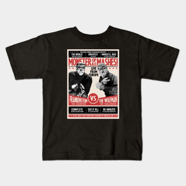 FRANKENSTEIN meets THE WOLF MAN Kids T-Shirt by KERZILLA